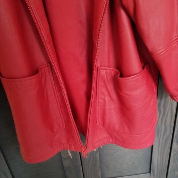 Tibor Vintage 1980s Red Leather Jacket with Hood - Picture 8 of 10